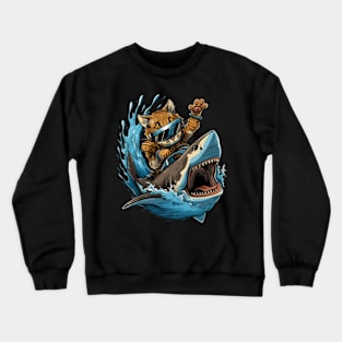 Cat Riding Shark Oceanic Safari Crewneck Sweatshirt